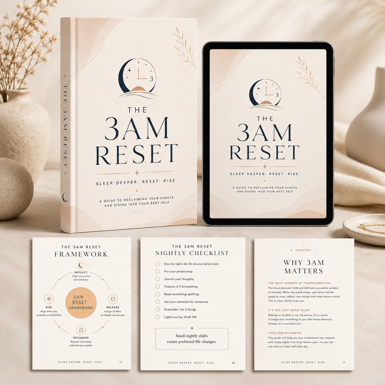The 3AM Reset complete system — workbook, tablet edition, framework card, nightly checklist, and Why 3AM Matters chapter